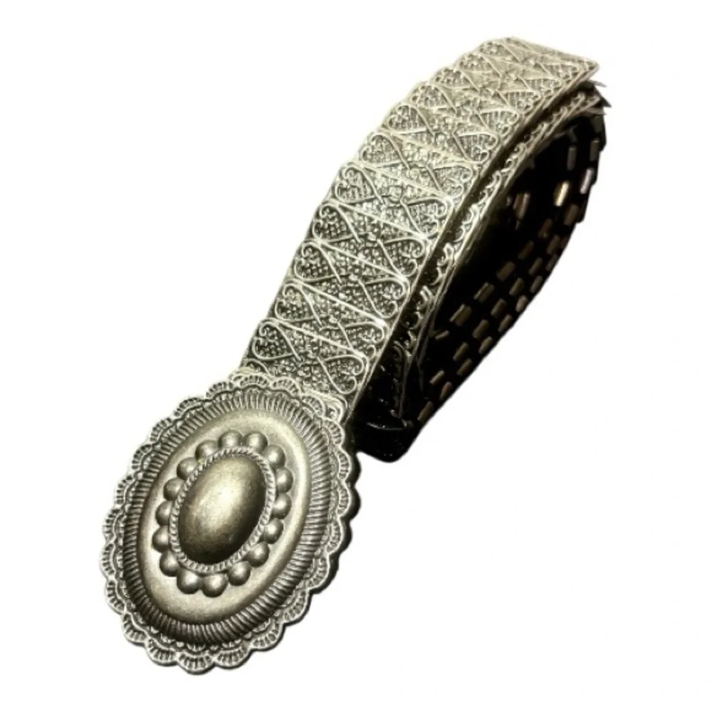 Silver Metal Antique Detail Stretch Belt